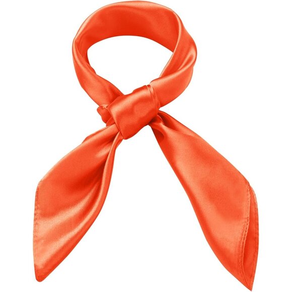 Women's Orange Silk Feeling Scarf 23.6'' Square Satin Scarf Neck Head Bandana - Picture 1 of 7